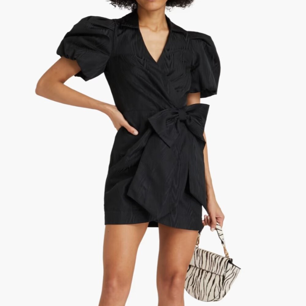 NWT REBECCA VALLANCE Malone bow-embellished mini wrap dress size UK8 XS - Picture 1 of 9